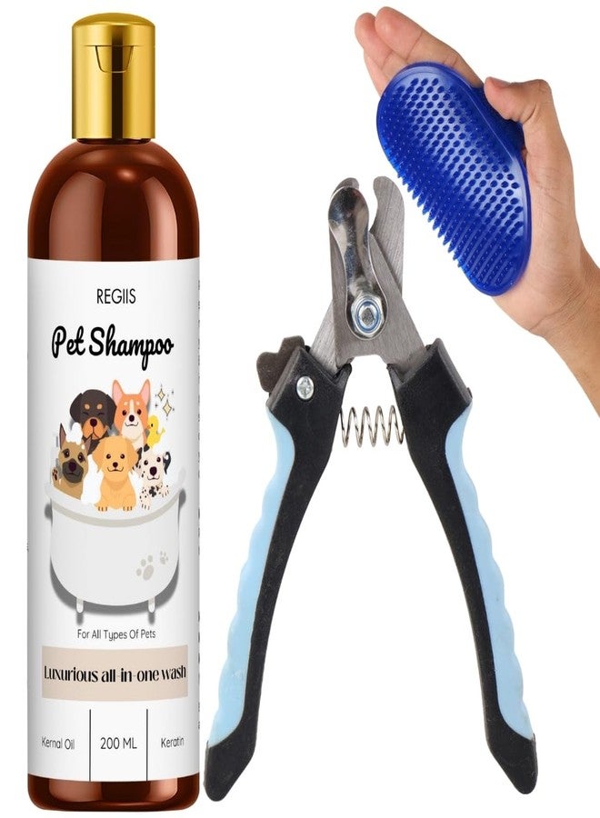 REGIIS Pet Grooming Kit, Dog Shampoo 200 ML with Kernal Oil and Keratin, Professional Nail Clippers and Massage Brush, All-in-One Pet Care Set(3 Pack) - Image 1